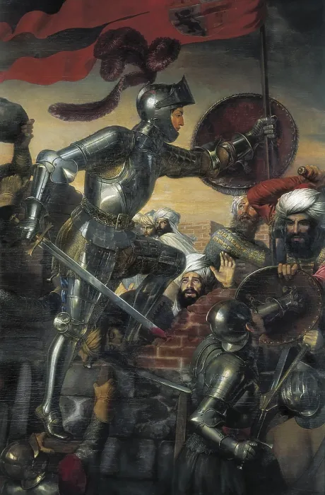 Framed Print : MADRAZO, Jose (1781-1859). Assault of Montefrio by the Gran CapitAn. 1838. SPAIN. Segovia. Alcazar (castle). Episode of he War of Granada (26th June 1488). Detail. Oil on canvas