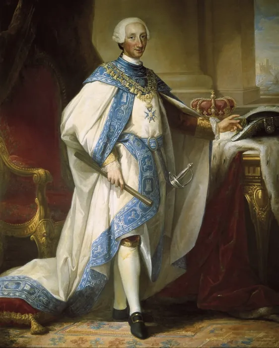 Framed Print : MAELLA, Mariano Salvador (1739-1819). Portrait of H.M. the King Charles III, Dressing the Habit and Cloak of His Order. Oil on canvas. SPAIN. Madrid. Royal Palace