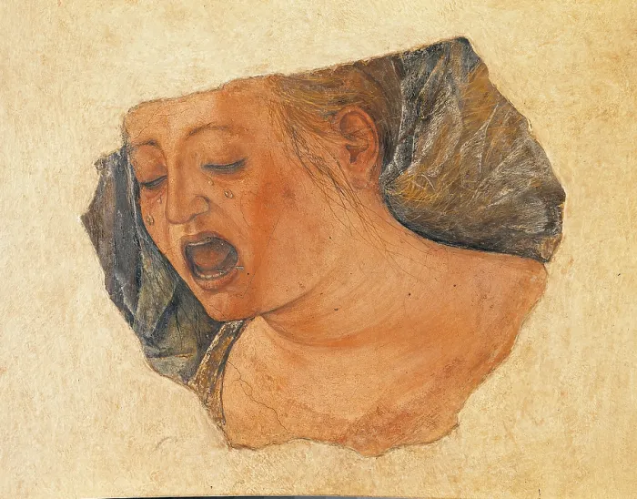 Framed Print : Magdalene (weeping woman), by Ercole De Roberti, 1475 - 1485 about, 15th Century, fresco torn down, cm 23 x 28 - Italy, Emilia Romagna, Bologna, National Picture Gallery