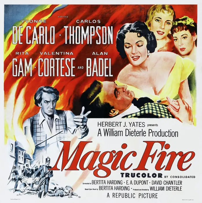 Framed Print : MAGIC FIRE, US poster art, from left: Alan Badel, Yvonne De Carlo, Valentina Cortese, Rita Gam, 1955