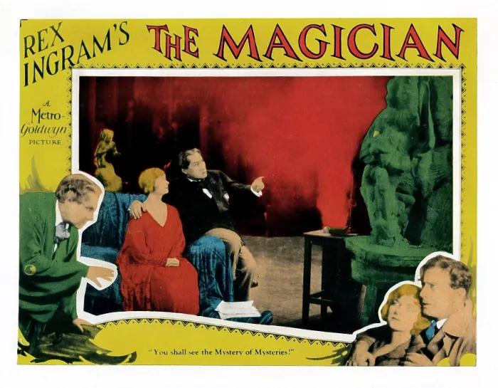 Framed Print : THE MAGICIAN, US lobbycard, left border: Paul Wegener, inset from left: Alice Terry, Paul Wegener, right border: Alice Terry, 1926 Framed Print : THE MAGICIAN, US lobbycard, left border: Paul Wegener, inset from left: Alice Terry, Paul Wegener, right border: Alice Terry, 1926