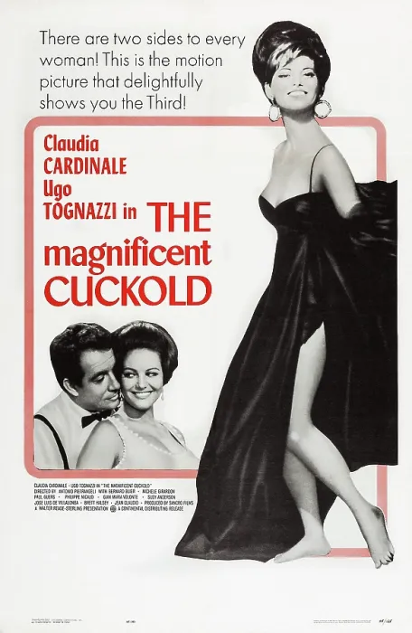 Framed Print : THE MAGNIFICENT CUCKOLD, (aka IL MAGNIFICO CORNUTO), l-r: Ugo Tognazzi, Claudia Cardinale on poster art, 1964