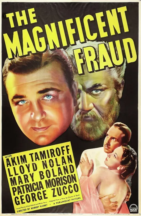 Framed Print : THE MAGNIFICENT FRAUD, US poster art, from left: Akim Tamiroff times two, Lloyd Nolan, Patricia Morison, 1939