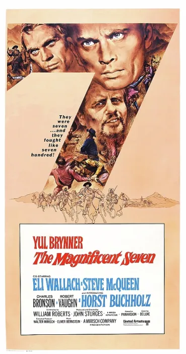 Framed Print : THE MAGNIFICENT SEVEN, Us poster art, from left: Steve McQueen, James Coburn, Horst Buchholz, Yul Brynner, Eli Wallach, 1960