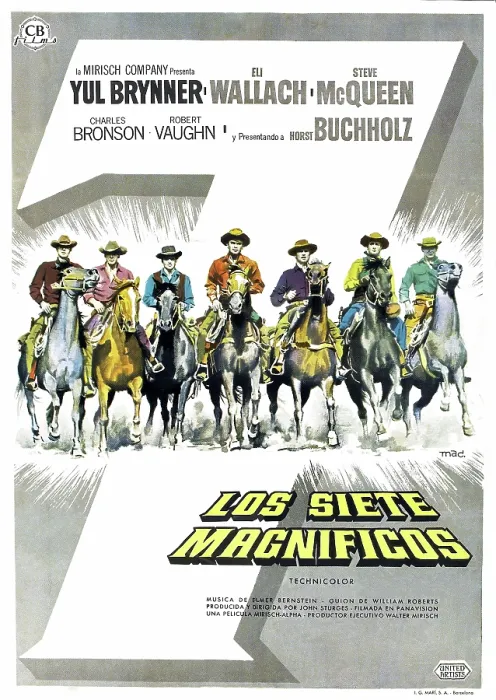 Framed Print : THE MAGNIFICENT SEVEN, poster, from left: Steve McQueen, James Coburn, Horst Buchholz, Yul Brynner, Brad Dexter, Robert Vaughn, Charles Bronson, 1960