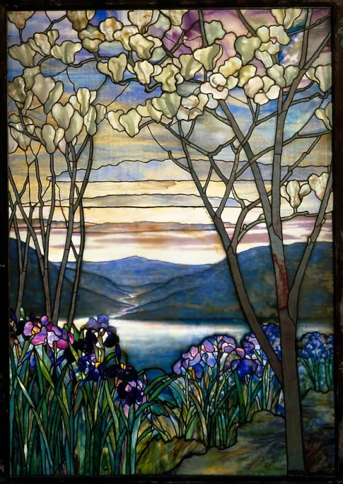 Framed Print : MAGNOLIAS AND IRISES, by Tiffany Studios, 1908, American stained glass