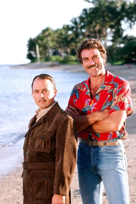 Framed Print : MAGNUM, P.I. from left: John Hillerman, Tom Selleck, (Season 1, 1981), 1980-88