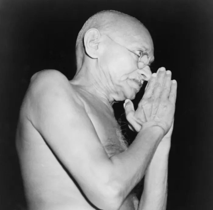 Framed Print : Mahatma Gandhi (1869-1948) in 1946, the year of violence between Moslems and Hindus, that ultimately forced Gandhi to accept the partition of subcontinent into Pakistan and India