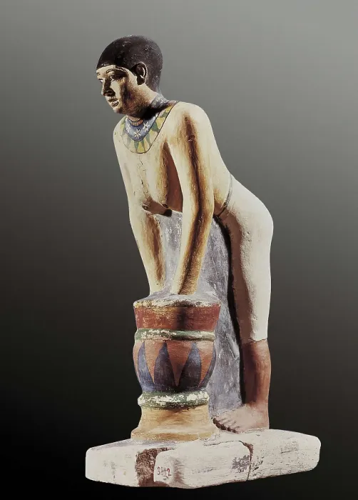 Framed Print : Maiden Filtering Beer. 25th c. BC. 5th dynasty. Painted limestone. Egyptian art. Old Kingdom. Sculpture on rock. ITALY. Florence. National Museum of Archaeology