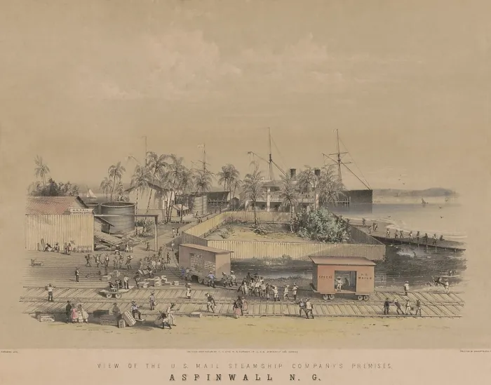 Framed Print : US Mail Steamship Companys facilities at the town of Aspinwall, Panama, on the Caribbean Sea