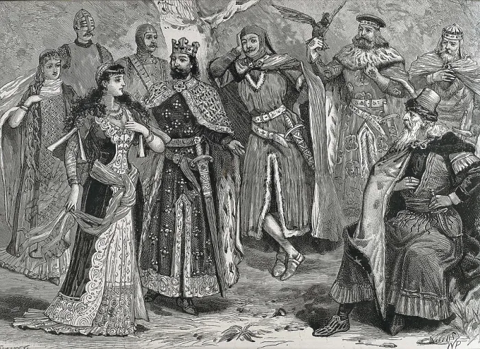 Framed Print : Main characters from the opera 'Ivanhoe' (1891), libretto by Julian Sturgis and music by Arthur Sullivan, based on Walter Scott's novel Framed Print : Main characters from the opera 'Ivanhoe' (1891), libretto by Julian Sturgis and music by Arthur Sullivan, based on Walter Scott's novel