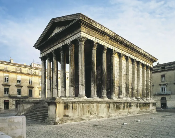 Framed Print : Maison Carre. 14 -1 BC. FRANCE. Nmes. Roman temple built after Augustus orders, currently a museum (Square House). Roman art. Early Empire. Architecture