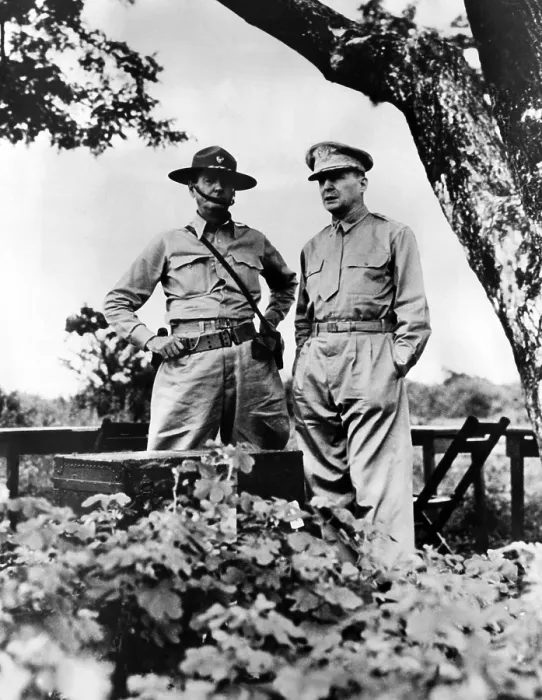 Framed Print : Major General Jonathan Wainwright, (1883-1953), General Douglas MacArthur, (1880-1964), at a military function in The Philippines, August, 1945 Framed Print : Major General Jonathan Wainwright, (1883-1953), General Douglas MacArthur, (1880-1964), at a military function in The Philippines, August, 1945