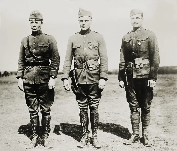 Framed Print : Major Theodore Roosevelt Jr. with two other soldiers, Lt. C.R. Holmes, and Sgt. J.A. Murphy during World War I