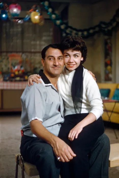 Framed Print : MAKE ROOM FOR DADDY, (aka THE DANNY THOMAS SHOW), from left: Danny Thomas, Annette Funicello, on set, (Season 6, 1958, producing an episode that aired in 1959), 1953-1965