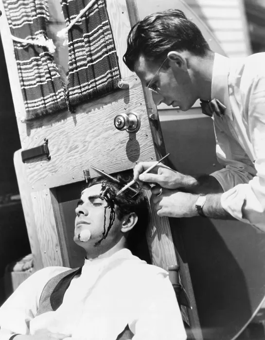 Framed Print : Makeup artist Ben Nye painting blood on actor Tyrone Power, ca. 1940s. He worked on over five hundred Hollywood films from the 1930s to 1960s. (CSU_2015_8_484) Framed Print : Makeup artist Ben Nye painting blood on actor Tyrone Power, ca. 1940s. He worked on over five hundred Hollywood films from the 1930s to 1960s. (CSU_2015_8_484)
