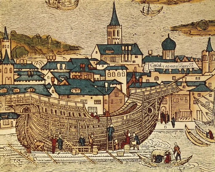 Framed Print : Making a ship in the naval dockyard of Venice. Picture of the work 'Sanctorum Peregrinationes in Terram Sanctam', by Bernhard von Breindenbach (1440-1497). Gothic art Framed Print : Making a ship in the naval dockyard of Venice. Picture of the work 'Sanctorum Peregrinationes in Terram Sanctam', by Bernhard von Breindenbach (1440-1497). Gothic art
