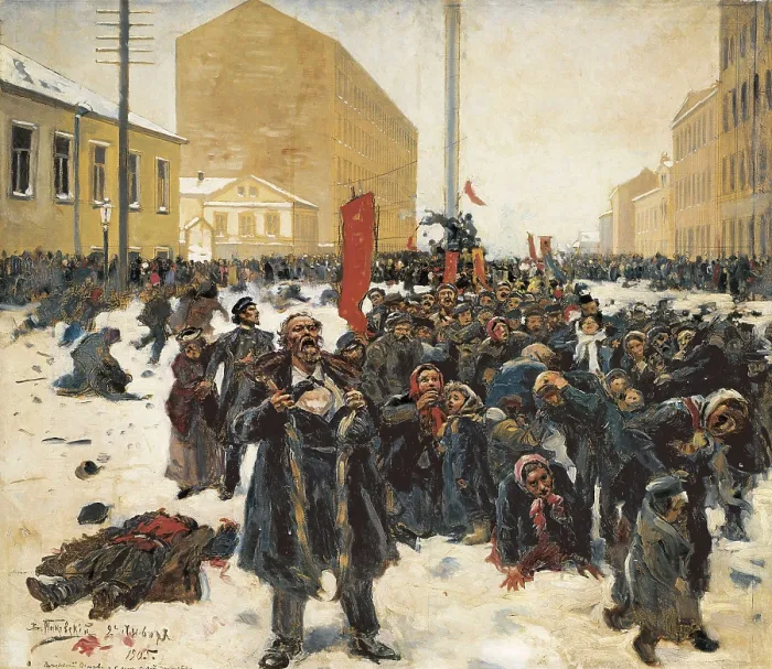 Framed Print : MAKOVSKI, Vladimir Yegorovitch (1846-1920). January 9th, 1906. 1905-1907. Red Sunday (1905). Massacre of unarmed and peaceful demonstrators by Imperial guards in Saint Petersburg