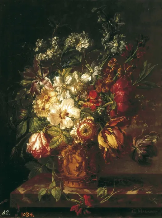 Framed Print : MALAINE, Joseph Laurent (1745-1809). Vase of Flowers. end 18th c. Oil on wood. SPAIN. Madrid. Prado Museum. AISA / Everett Collection**US SALES ONLY**