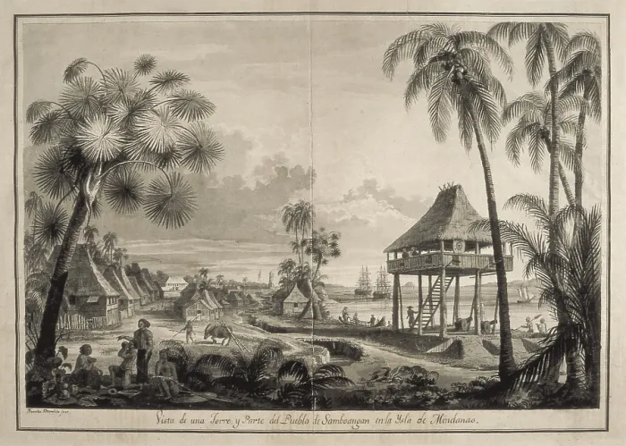 Framed Print : Malaspina Expedition. Philippines (1792). Village of Zamboanga. Drawing by Fernando Brambila. Drawing. SPAIN. Madrid. Navy Museum. - J