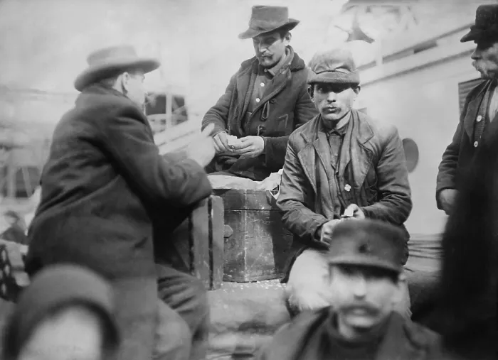 Framed Print : Male immigrants at mess on the deck of the SS PRESIDENT GRANT Framed Print : Male immigrants at mess on the deck of the SS PRESIDENT GRANT
