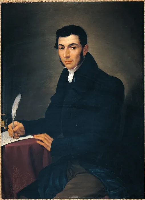 Framed Print : Male Portrait, by Anonymous artist, 1800 - 1850 about, 19th Century, oil on canvas, cm 97 x 72 - Italy, Lombardy, Milan, Archbishopric. All Framed Print : Male Portrait, by Anonymous artist, 1800 - 1850 about, 19th Century, oil on canvas, cm 97 x 72 - Italy, Lombardy, Milan, Archbishopric. All