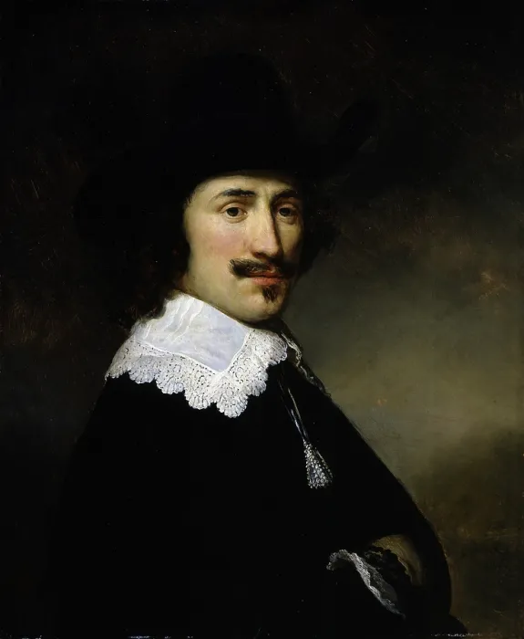 Framed Print : Male portrait, by Govaert Flinck, 1640, 17th century, oil on oak wood, 67, 1 x 55, 1 cm - Spain, Madrid, Thyssen-Bornemisza Museum. Whole artwork view