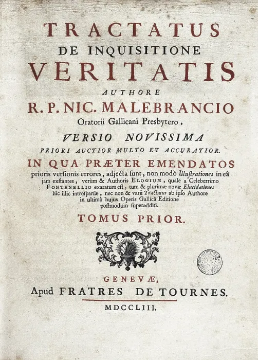 Framed Print : MALEBRANCHE, Nicolas de (1638-1715). Disciple of Descartes. 'Tractatus de Inquisitione de Veritatis' (Geneva, 1753). Cover. SPAIN. Barcelona