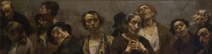 Framed Print : The Malnourished, by Oreste da Molin, 1892, 19th Century, canvas - Private collection. Whole artwork view. Series of portraits of poor people with suffering expressions