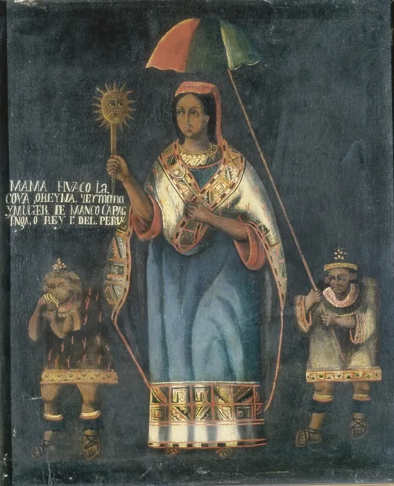 Framed Print : Mama Huaco, one of four sisters and wives of Manco Capac, legendary founder of the Inca Empire of Cuzco in the early 13th century. Portrait of Cuzco school. Colonial baroque