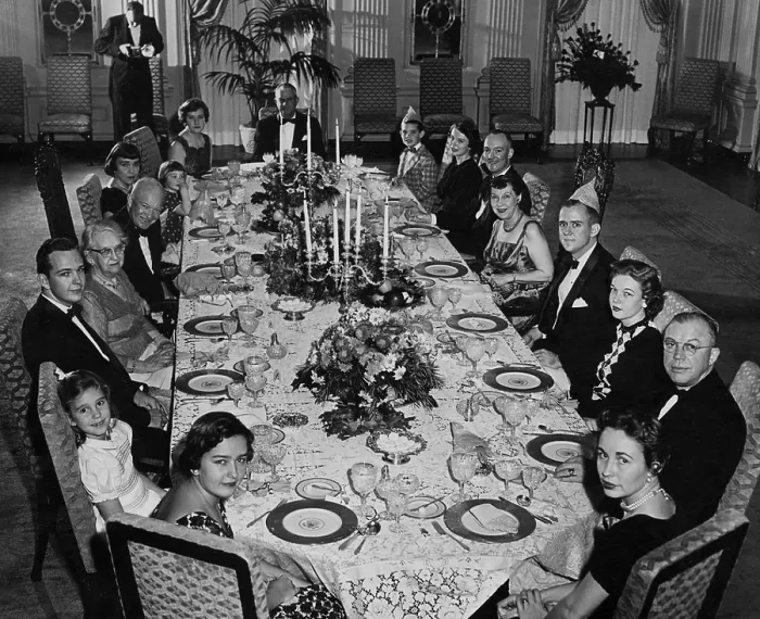 Framed Print : Mamie Eisenhower has a big family dinner at the White House on her Birthday. Nov. 14, 1956