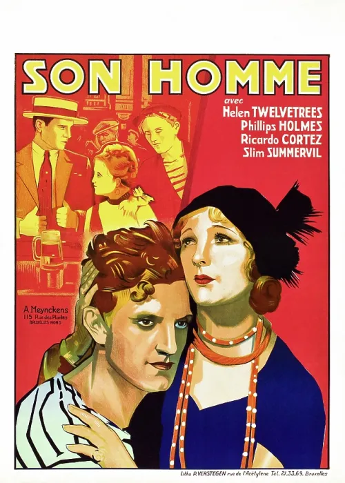 Framed Print : HER MAN, (aka SON HOMME), top l-r: Ricardo Cortez, Helen Twelvetrees, Phillips Holmes, bottom l-r: Phillips Holmes, Helen Twelvetrees on Belgian poster art, 1930