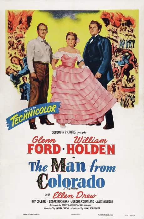 Framed Print : THE MAN FROM COLORADO, US poster art, from left: William Holden, Ellen Drew, Glen Ford, 1948