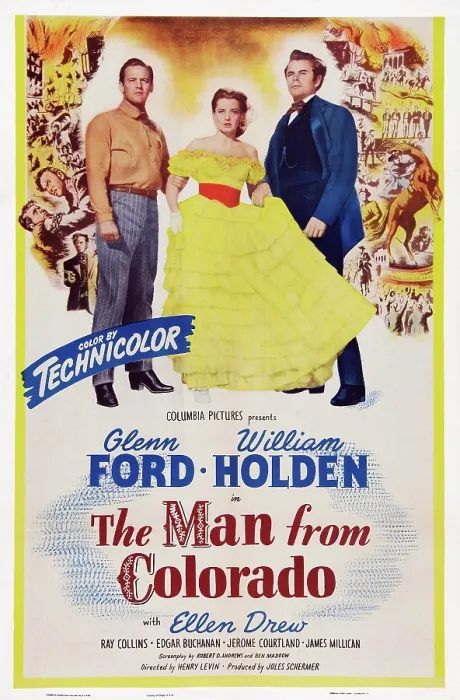 Framed Print : THE MAN FROM COLORADO, US poster art, from left: William Holden, Ellen Drew, Glen Ford, 1948