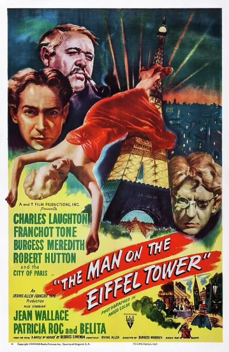 Framed Print : THE MAN ON THE EIFFEL TOWER, poster art, from top left: Charles Laughton, Franchot Tone, Belita, Burgess Meredith, 1949