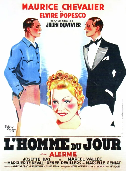 Framed Print : THE MAN OF THE HOUR, (aka L'HOMME DU JOUR), French poster art, from left: Maurice Chevalier, Elvire Popesco, Maurice Chevalier, 1937