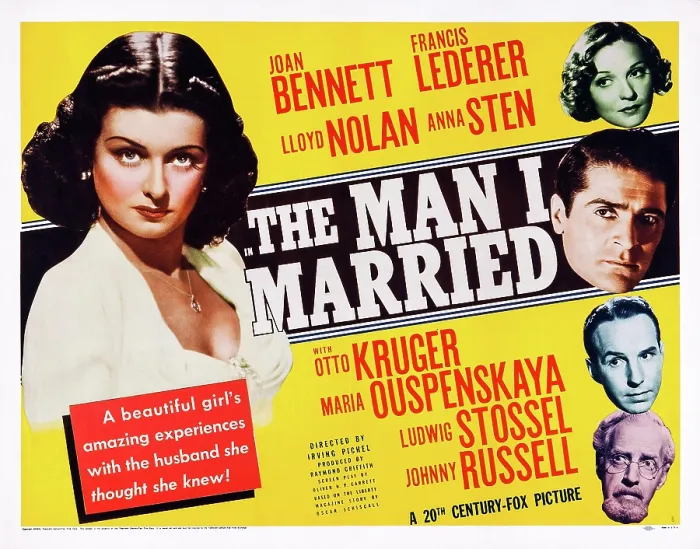 Framed Print : THE MAN I MARRIED, US poster art, left: Joan Bennett; right, from top: Anna Sten, Francis Lederer, Lloyd Nolan, Ludwig Stossel, 1940. TM & Copyright 20th Century Fox-Film Corp
