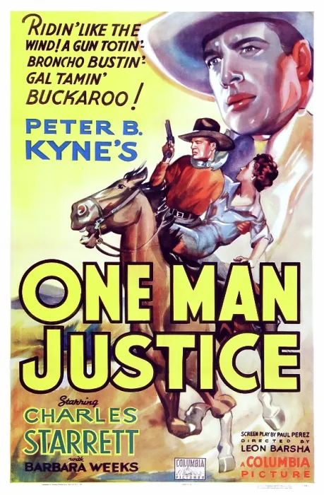 Framed Print : ONE MAN JUSTICE, US poster art, on horse: Charles Starrett, Barbara Weeks, 1937 Framed Print : ONE MAN JUSTICE, US poster art, on horse: Charles Starrett, Barbara Weeks, 1937