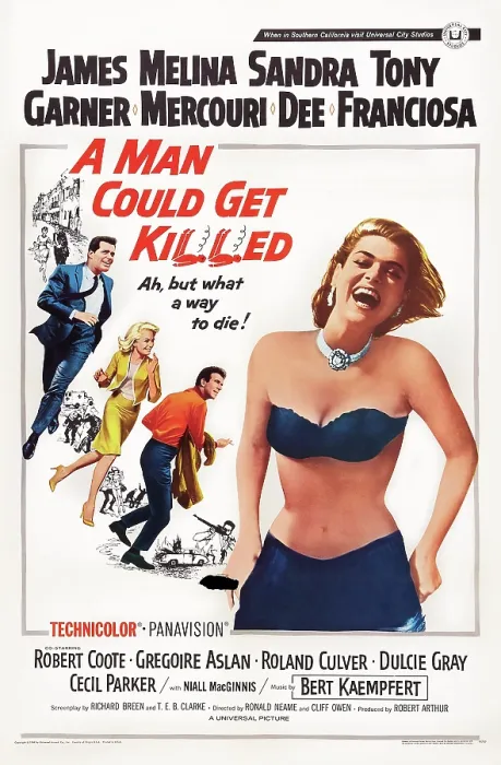 Framed Print : A MAN COULD GET KILLED, US poster art, from left: James Garner, Sandra Dee, Anthony Franciosa, Melina Mercouri, 1966