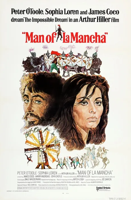 Framed Print : MAN OF LA MANCHA, US poster, from left: Peter O'Toole, Sophia Loren, 1972