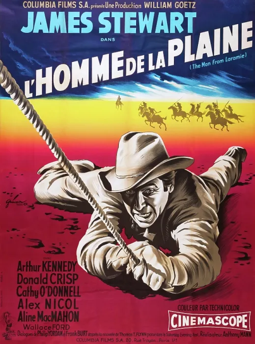 Framed Print : THE MAN FROM LARAMIE, (aka L'HOMME DE LA PLAINE), James Stewart on French poster art, 1955