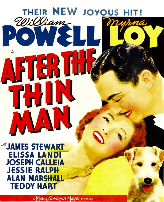 Framed Print : AFTER THE THIN MAN, from left: Myrna Loy, William Powell, Asta (lower right) on window card, 1936