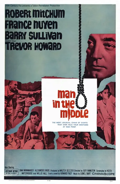 Framed Print : MAN IN THE MIDDLE, (aka THE WINSTON AFFAIR), US poster, Keenan Wynn (pointing), bottom from left: France Nuyen, robert Mitchum, Trevor Howard, Barry Sullivan