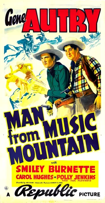 Framed Print : MAN FROM MUSIC MOUNTAIN, from left: Gene Autry, Smiley Burnette, 1938