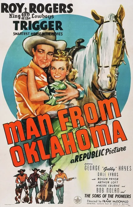 Framed Print : MAN FROM OKLAHOMA, U.S. poster, from left: Roy Rogers, Dale Evans, 1945