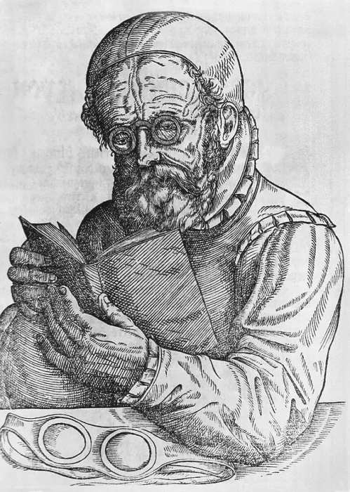Framed Print : A man reading with the aid of spectacles from OPHTHALMODOULEIA, a 1583 medical treatise on the eyes by Georg Bartisch (1535-1607) Framed Print : A man reading with the aid of spectacles from OPHTHALMODOULEIA, a 1583 medical treatise on the eyes by Georg Bartisch (1535-1607)