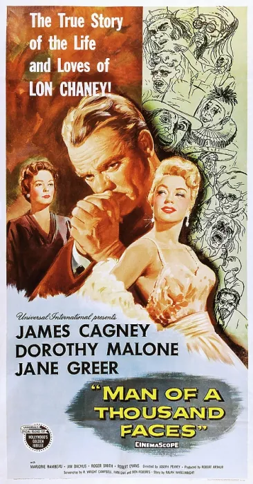 Framed Print : MAN OF A THOUSAND FACES, US poster, from left: Jane Greer, James Cagney, Dorothy Malone, 1957