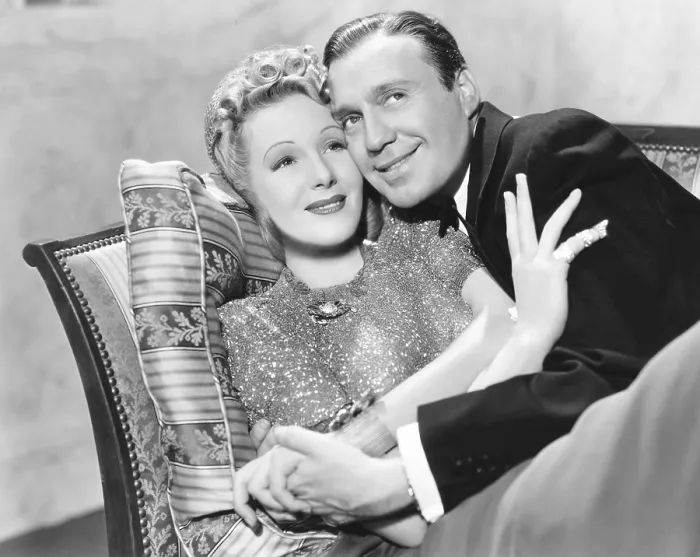 Framed Print : MAN ABOUT TOWN, from left, Binnie Barnes, Jack Benny, 1939