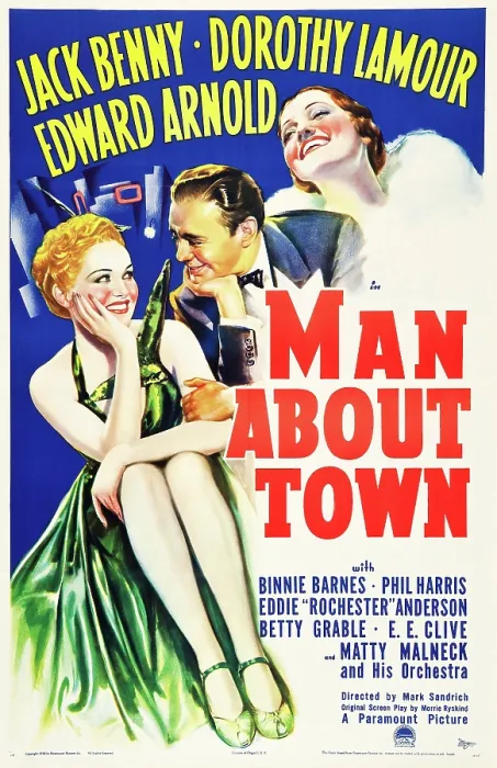 Framed Print : MAN ABOUT TOWN, US poster art, from left: Betty Grable, Jack Benny, Dorothy Lamour, 1939