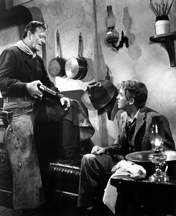 Framed Print : THE MAN WHO SHOT LIBERTY VALANCE, John Wayne, James Stewart, 1962